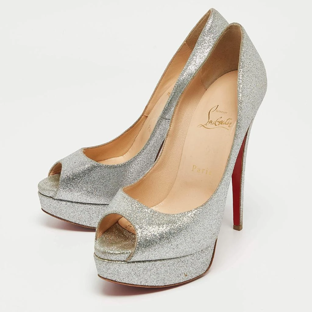Christian Louboutin Christian Louboutin Silver Glitter Lady Peep Pumps Size 38.5 2