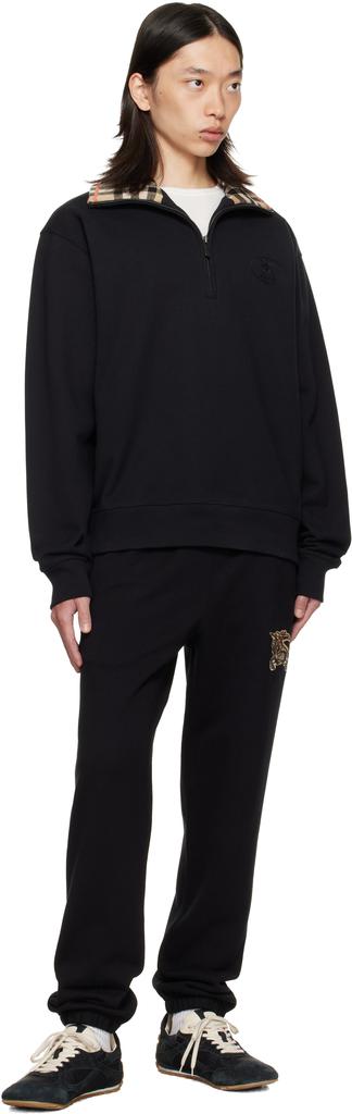 Burberry Black Check Collar Half-Zip Sweatshirt - Hoodies - Free