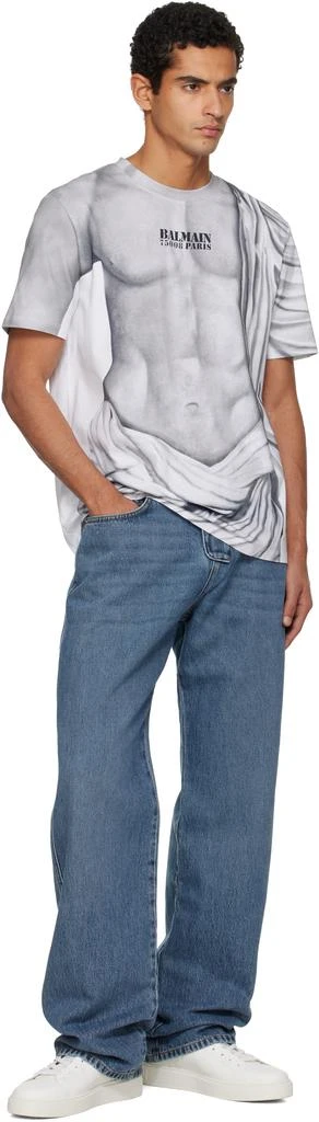 Balmain Gray Statue Print Logo T-shirt 4