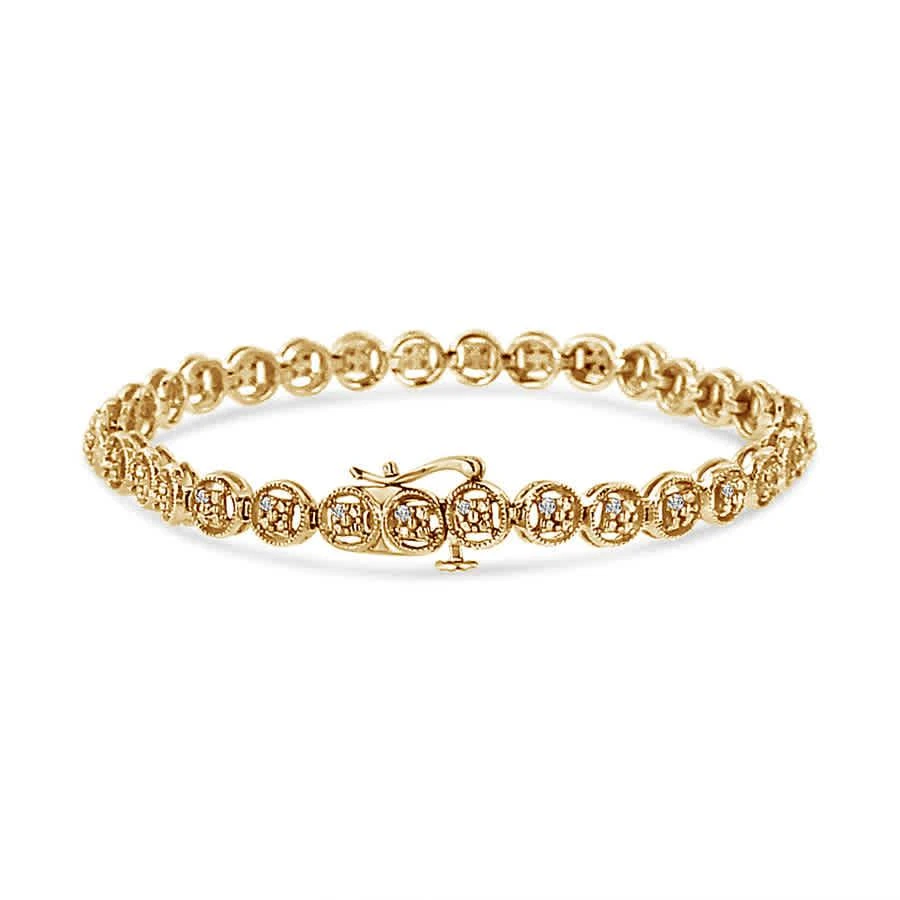Haus Of Brilliance 14K Yellow Gold Plated .925 Sterling Silver 1/10 Cttw Diamond Open Circle Wheel Link 7" Tennis Bracelet 2