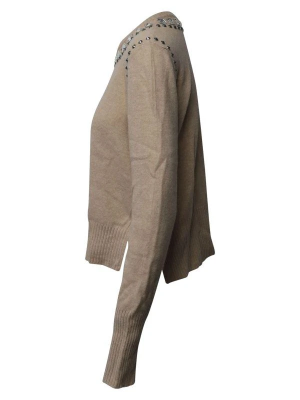 Miu Miu Miu Miu Embellished Long Sleeve Sweater In Brown Wool 3