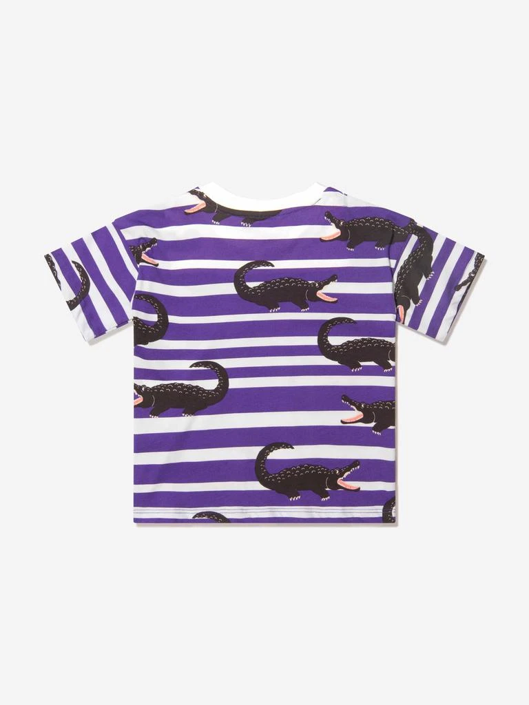 Mini Rodini Mini Rodini Girls Organic Cotton Striped Crocodile T-Shirt 2