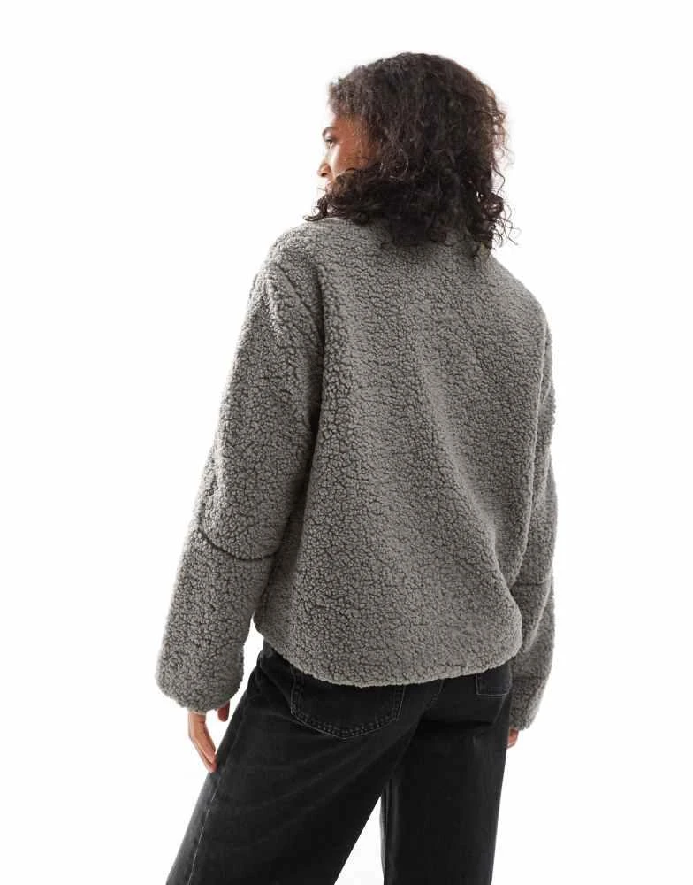Threadbare Threadbare borg zip through jacket in grey 2