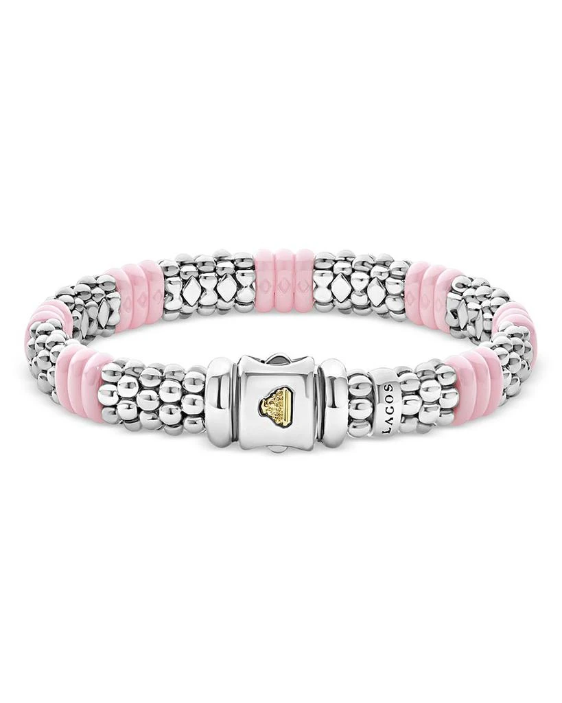 LAGOS Sterling Silver Pink Caviar Ceramic Rondelle Polished Bead Bracelet 4