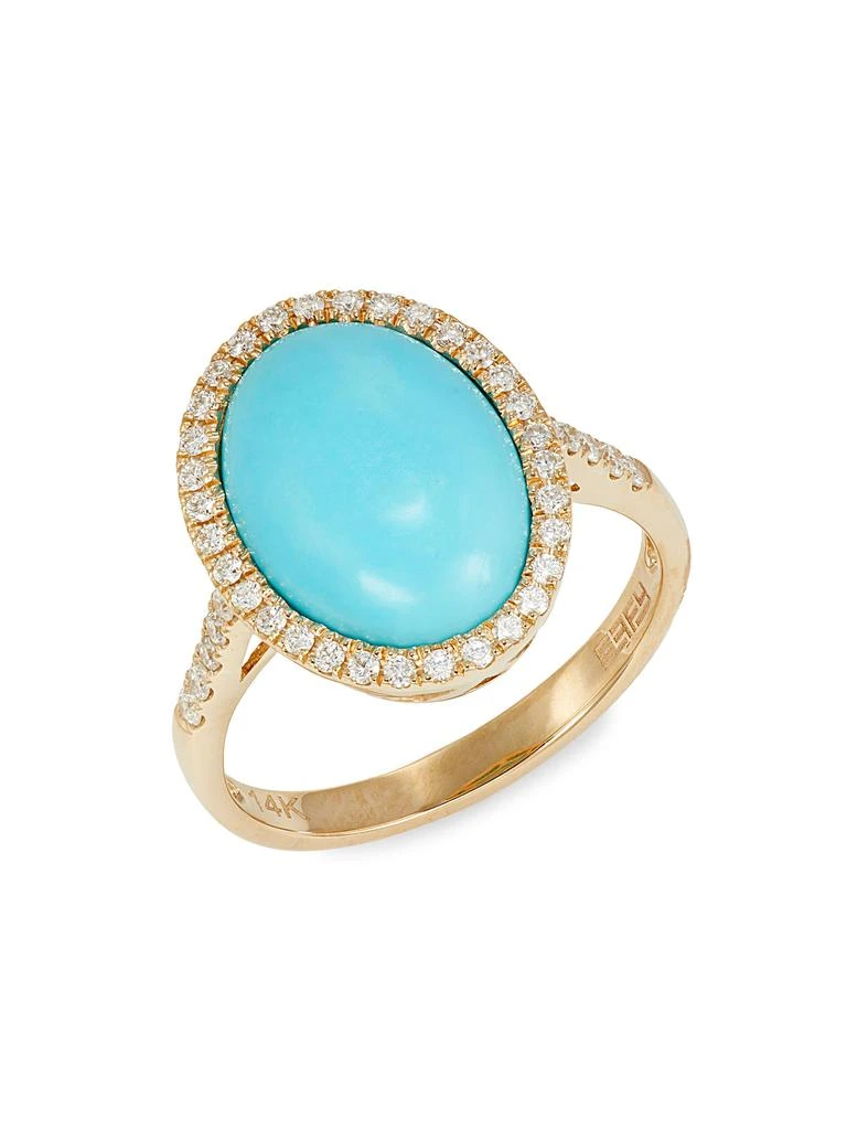 Effy 14K Yellow Gold, Turquoise 
0.29 TCW Diamond Halo Ring