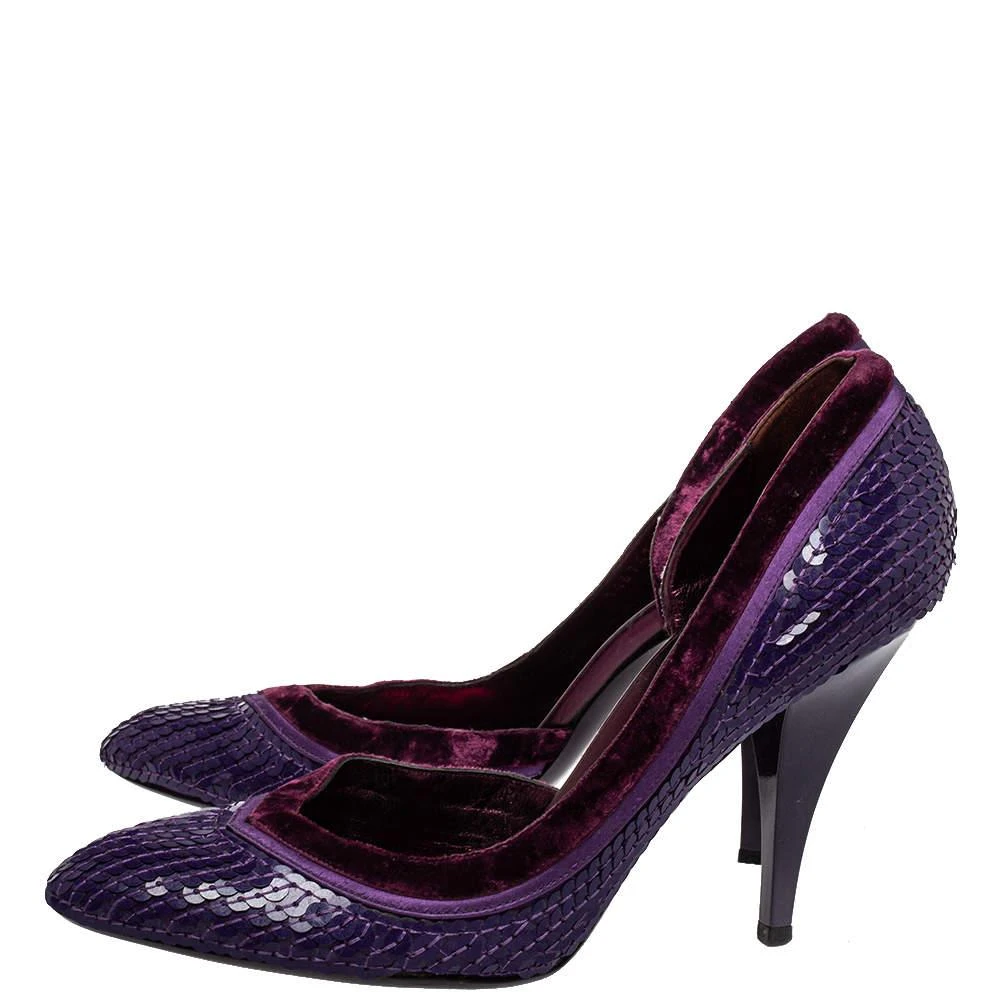 Gucci Gucci Purple Sequined Satin And Velvet Half D'orsay Pumps Size 38.5 4
