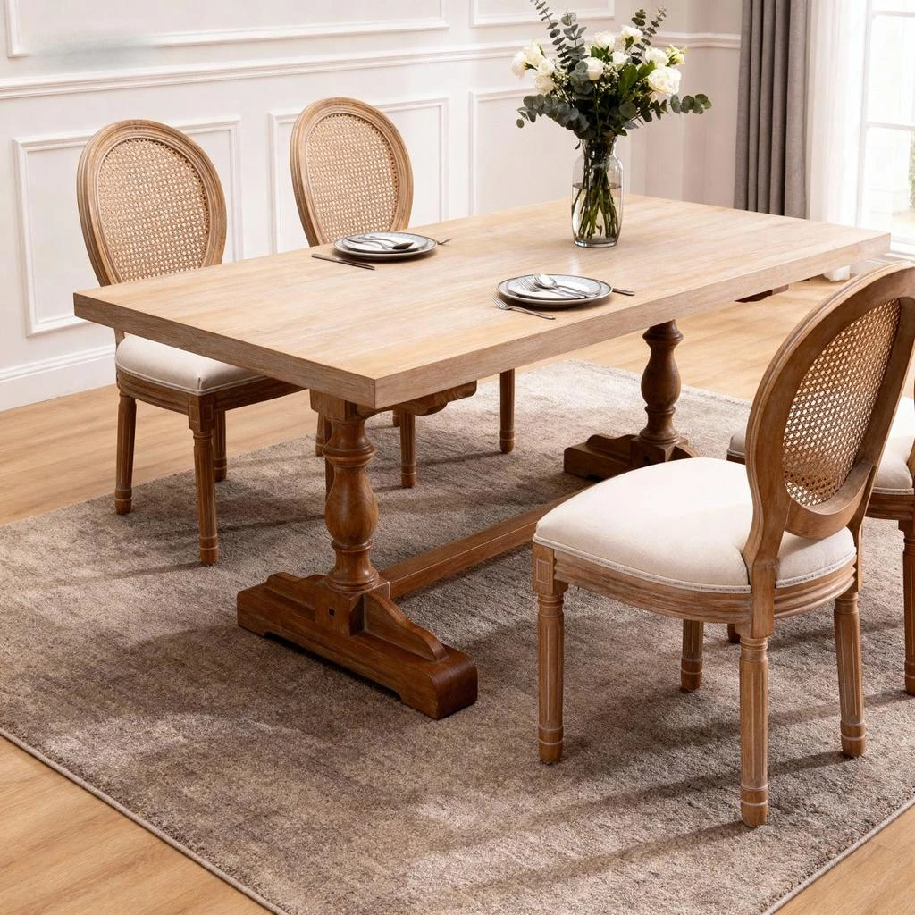 Streamdale Furniture Streamdale French Style Solid Wood Rattan Back Dining Chair (Set of 2), Beige 5