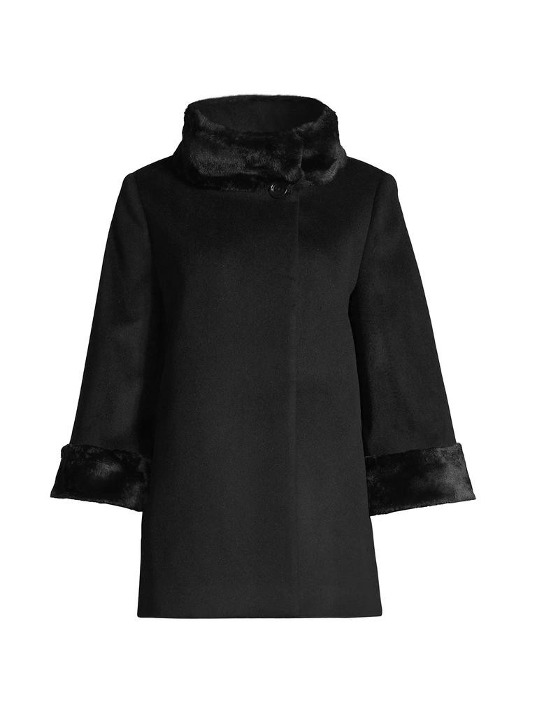 Cinzia Rocca Faux Fur-Trim Short Wool Coat