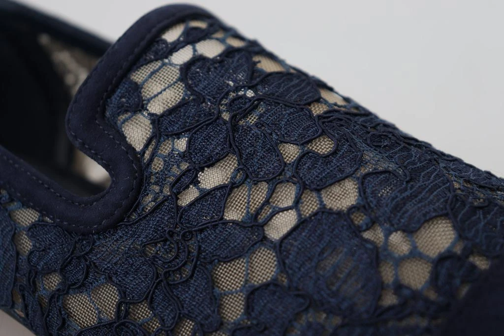 Dolce & Gabbana Dolce & Gabbana Blue Floral Lace Slip Ons Loafers Flats Shoes 8