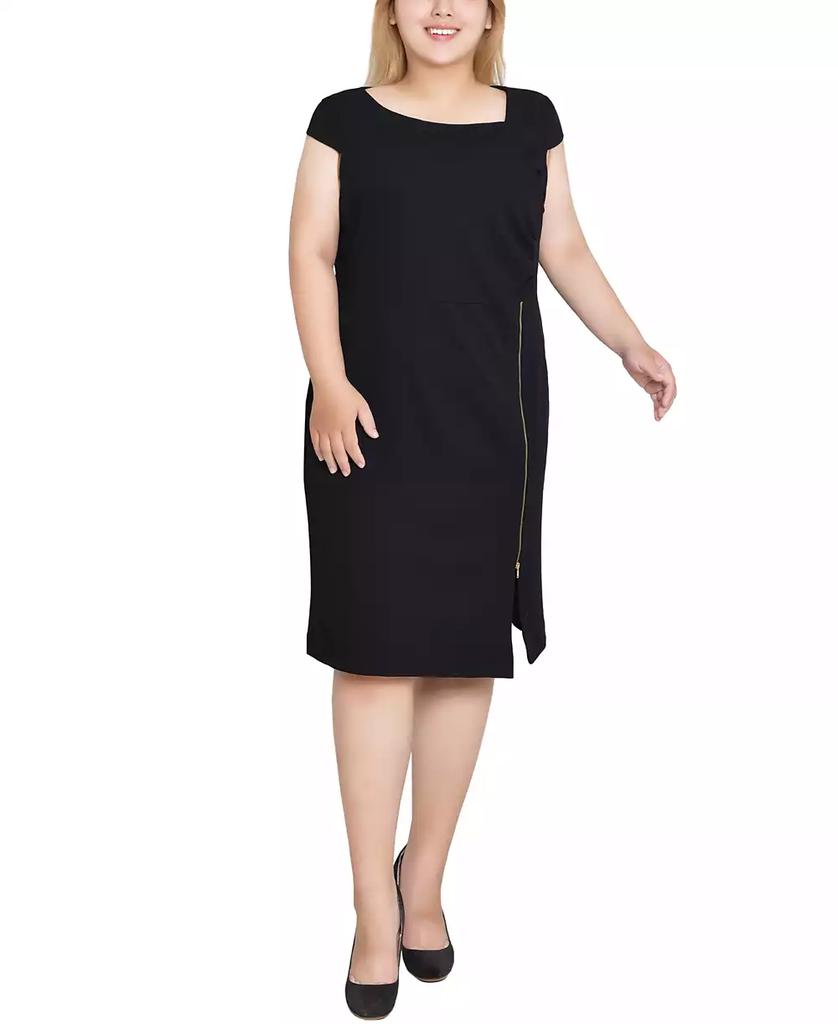 NY Collection Plus Size Cap Sleeve Exposed Zipper Dress