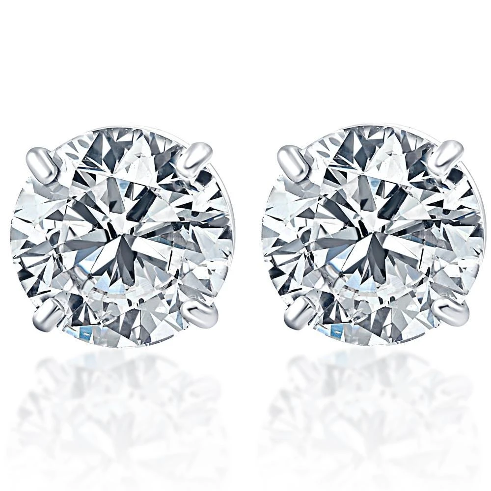 Pompeii3 1/2Ct Round Diamond Studs Earrings in 14K White Or Yellow Gold Basket Setting 1