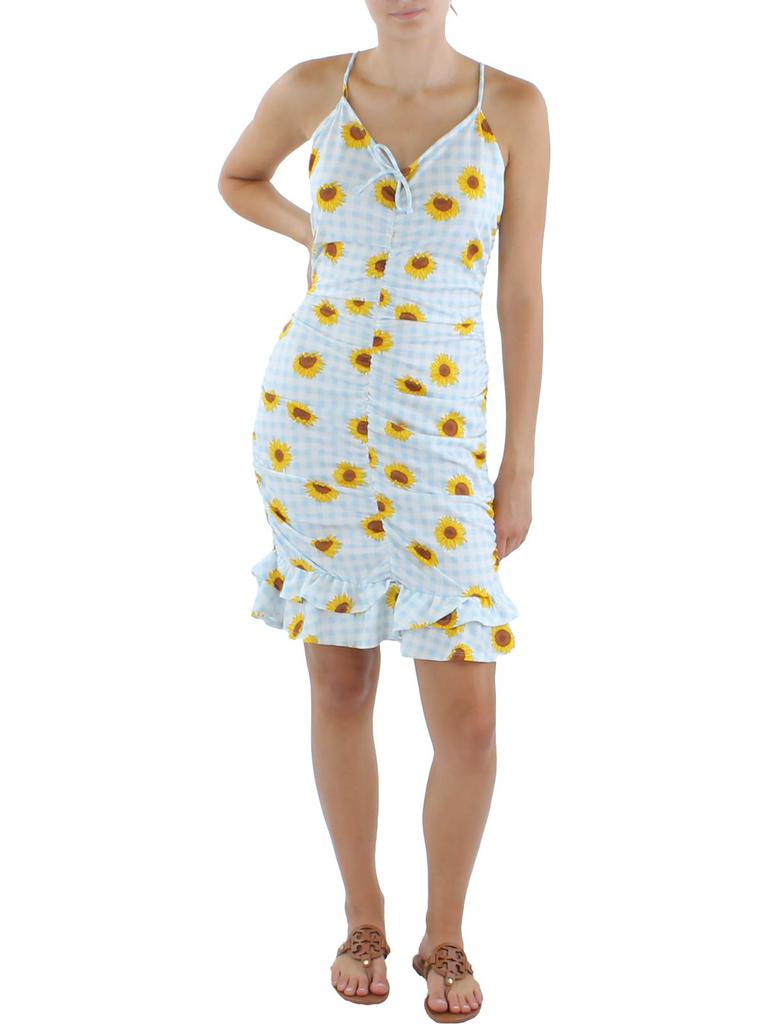 Derek Heart Womens Floral Check Open Back Bodycon Dress