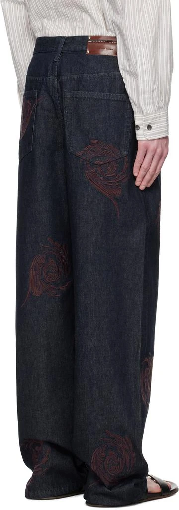 Dries Van Noten Navy Embroidered Pattern Jeans 3