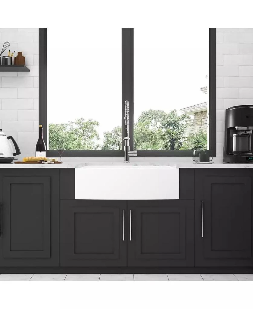 Flynama 30x21x10 Inch White Farmhouse Kitchen Sink Ceramic Porcelain Arch Edge Apron Front Single Bowl With Drain Assembly Dish Grid 3