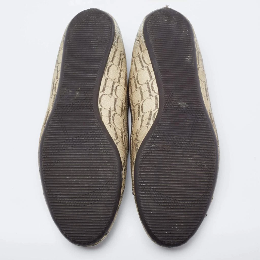 Carolina Herrera CH Carolina Herrera Cream Monogram Canvas Bow Cap Toe Ballet Flats Size 37 6