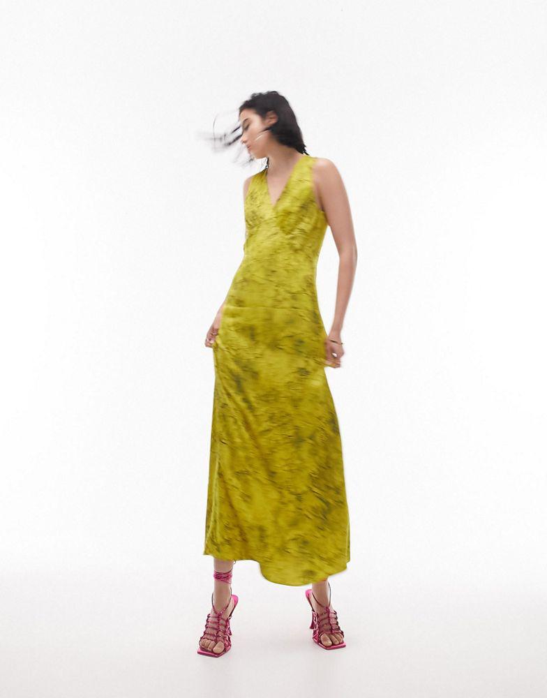 Topshop Topshop marbled yellow built up slip dress