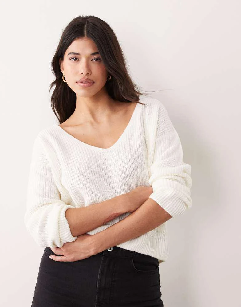 Miss Selfridge Miss Selfridge lattice back knitted jumper with lace in cream