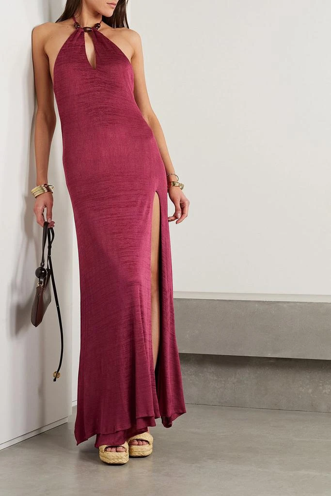 SAVANNAH MORROW Oia bead-embellished ribbed jersey halterneck maxi dress 2
