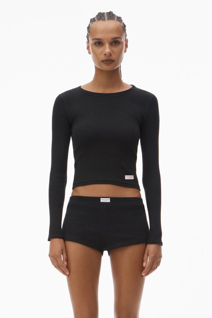 Alexander Wang Crystal Hotfix Long Sleeve Crewneck Tee