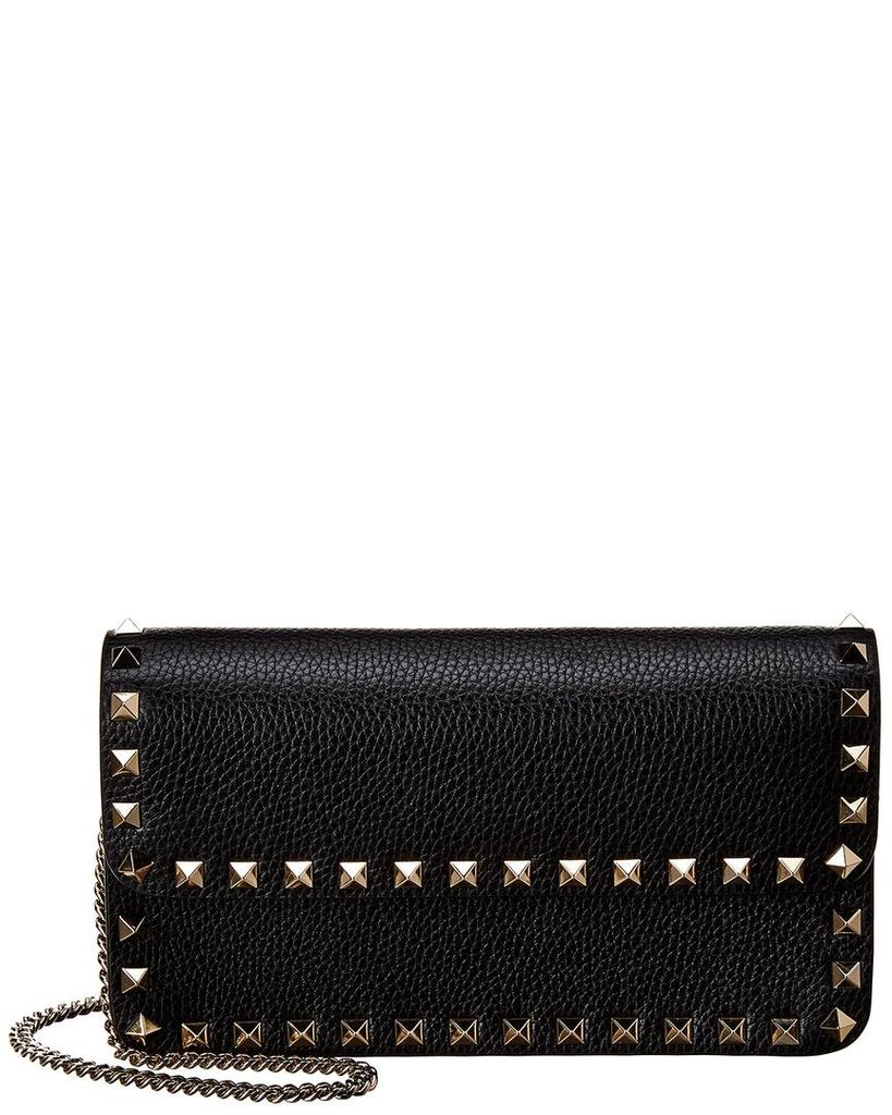 Valentino Valentino Rockstud Grainy Leather Wallet On Chain