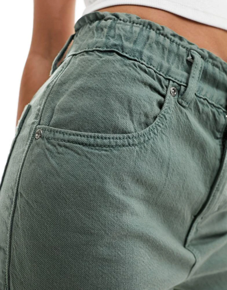 Pull&Bear Pull&Bear paperbag waist Mom jean in washed green 4