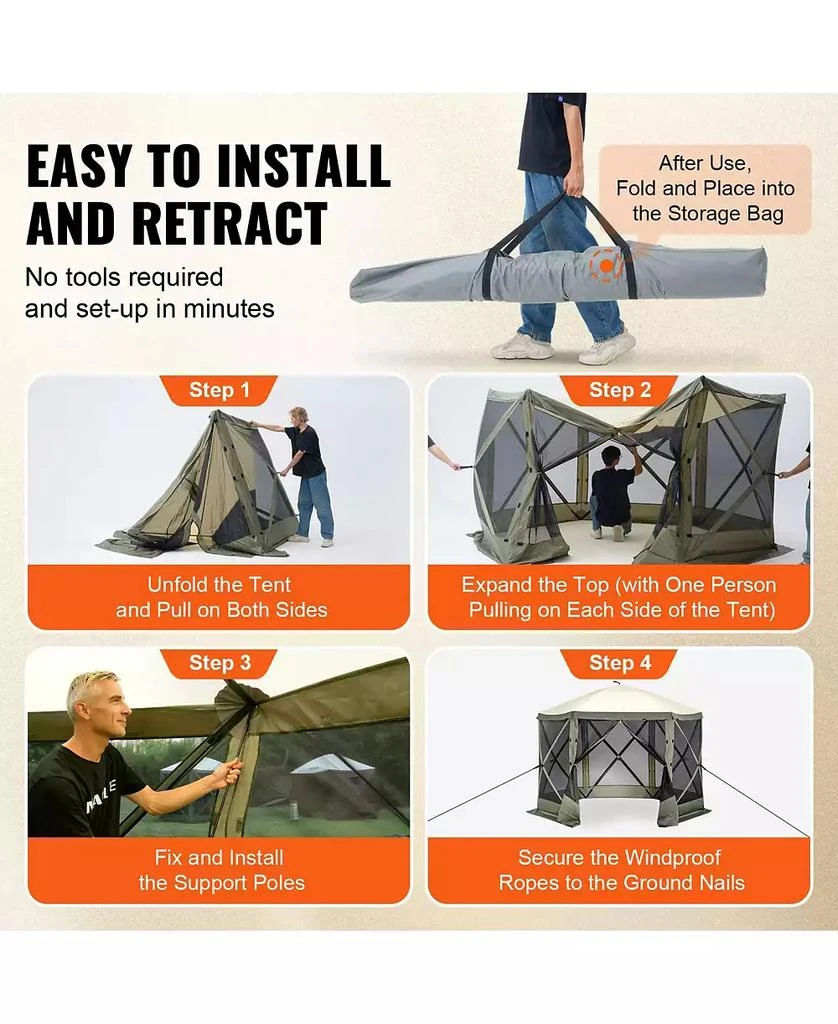 Slickblue Quick Set Pop Up Screen Tent 6 Sided Canopy with Privacy Cloths and Mesh Windows 4