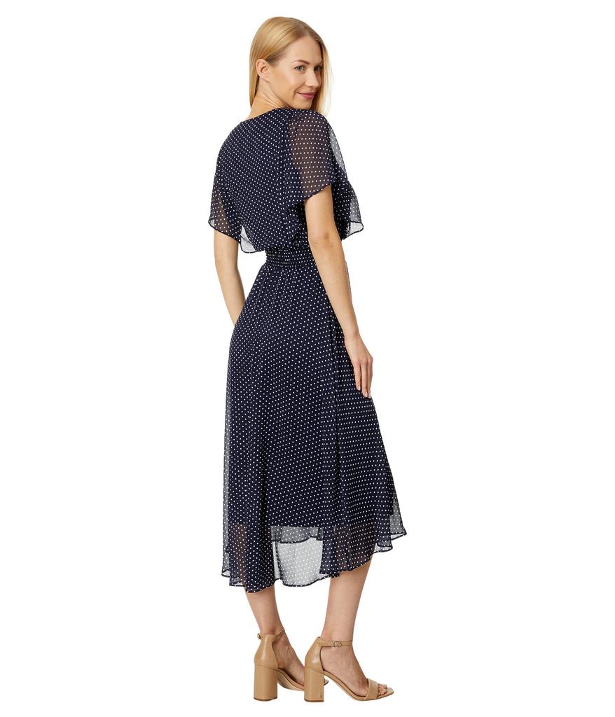 DKNY V-Neck Ruffle Sleeve Midi Dress