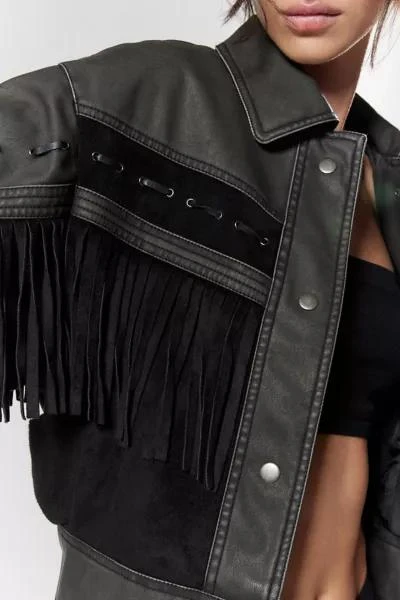 Silence + Noise Silence + Noise Hannah Western Fringe Faux Leather Jacket 4