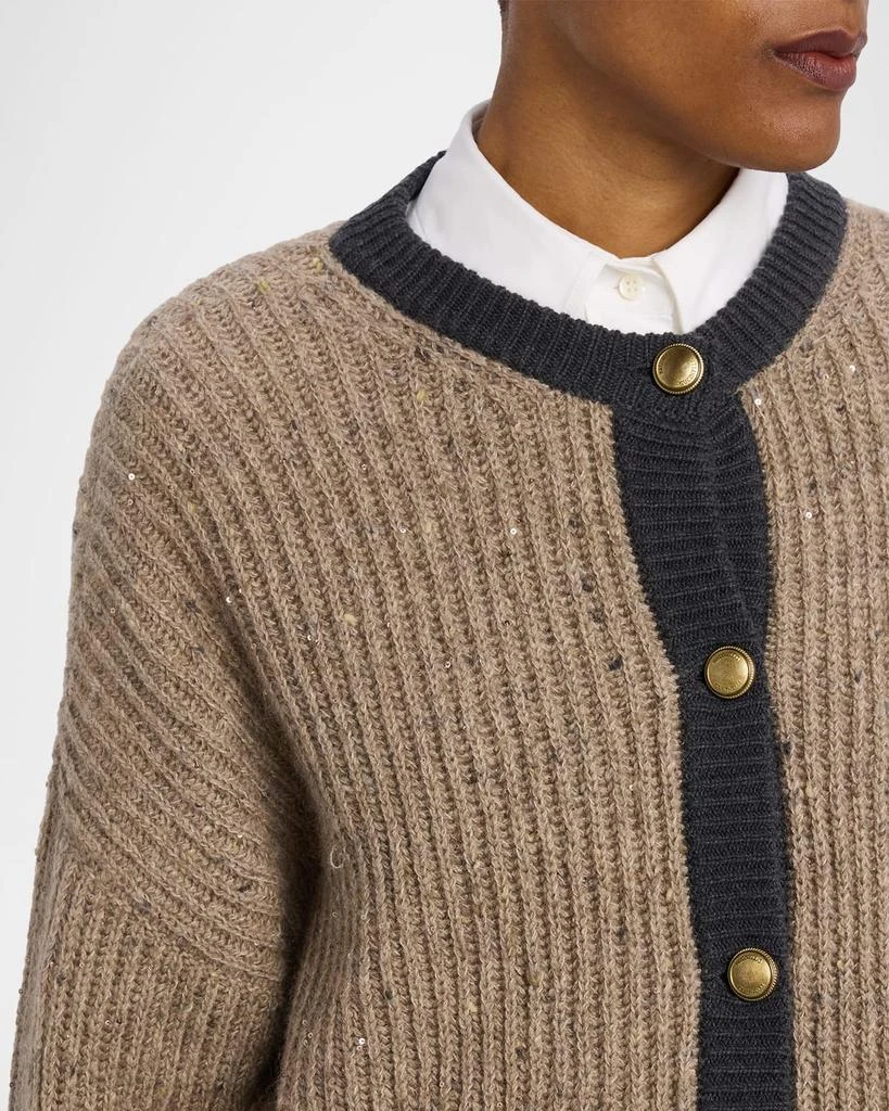 Brunello Cucinelli Wool-Mohair Pailette Bicolor Cardigan 5