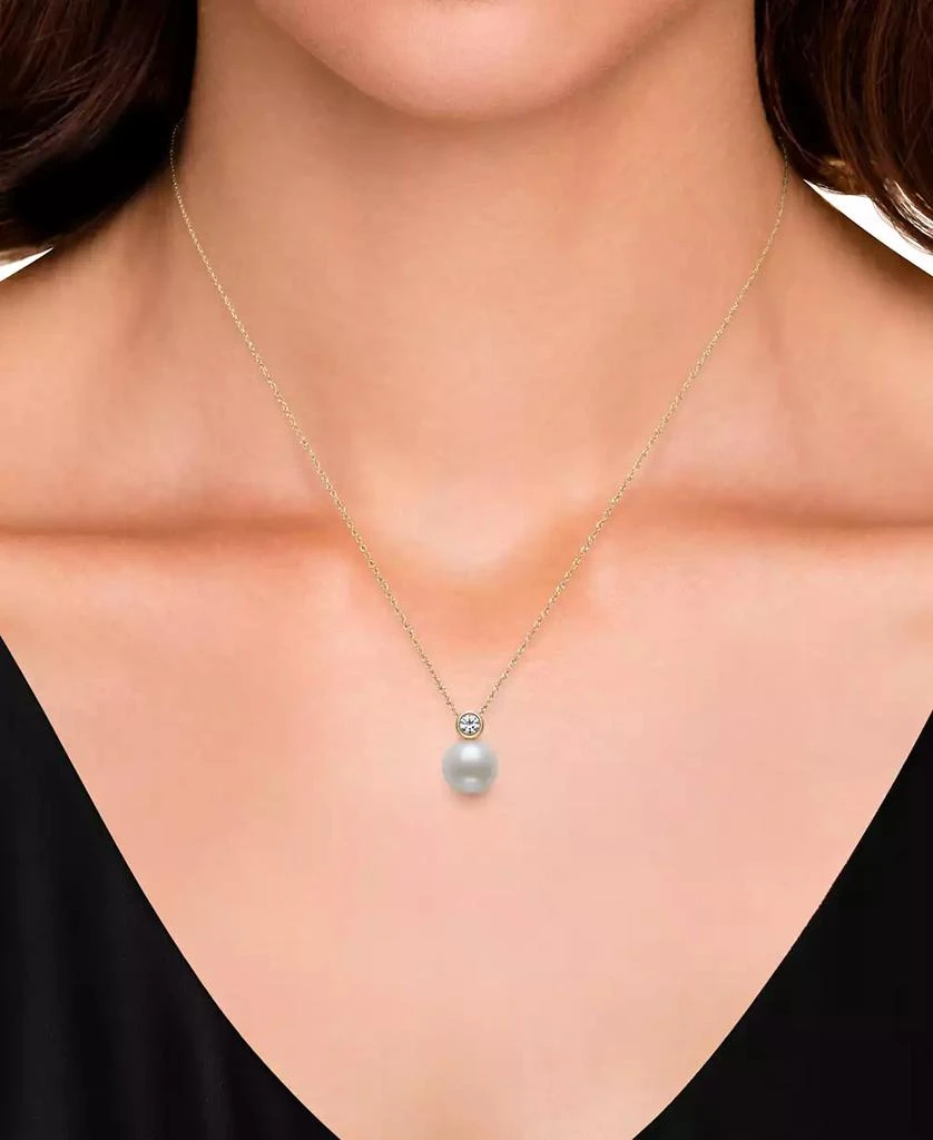 Belle de Mer Cultured Freshwater Pearl (8mm) 
Diamond (1/6 ct. t.w.) Bezel 18" Pendant Necklace in 14k Gold 2