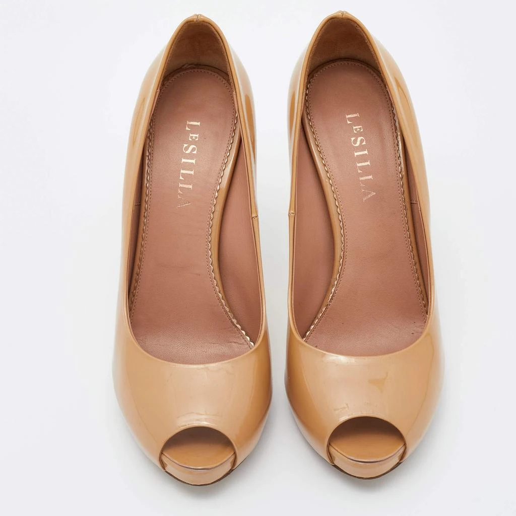 LE SILLA Le Silla Beige Patent Leather Gabry Peep Toe Pumps Size 38.5 3