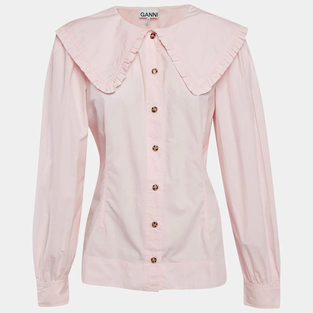 Ganni Ganni Pink Cotton Ruffled Platter Collar Shirt XL 1