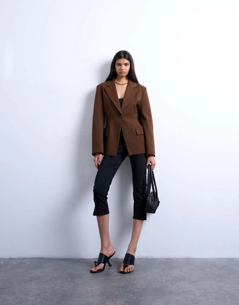 Topshop Topshop cinched blazer in brown 2