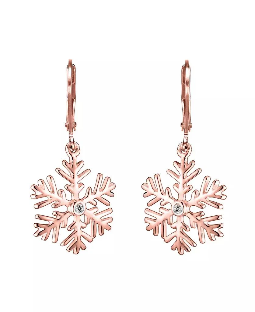 Genevive Cubic Zirconia Sterling Silver Snowflake Drop Euro Earrings
