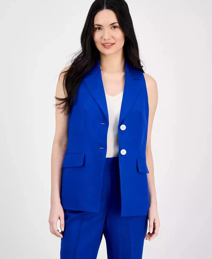 Anne Klein Women's Linen Blend Sleeveless Notched Collar Vest 2