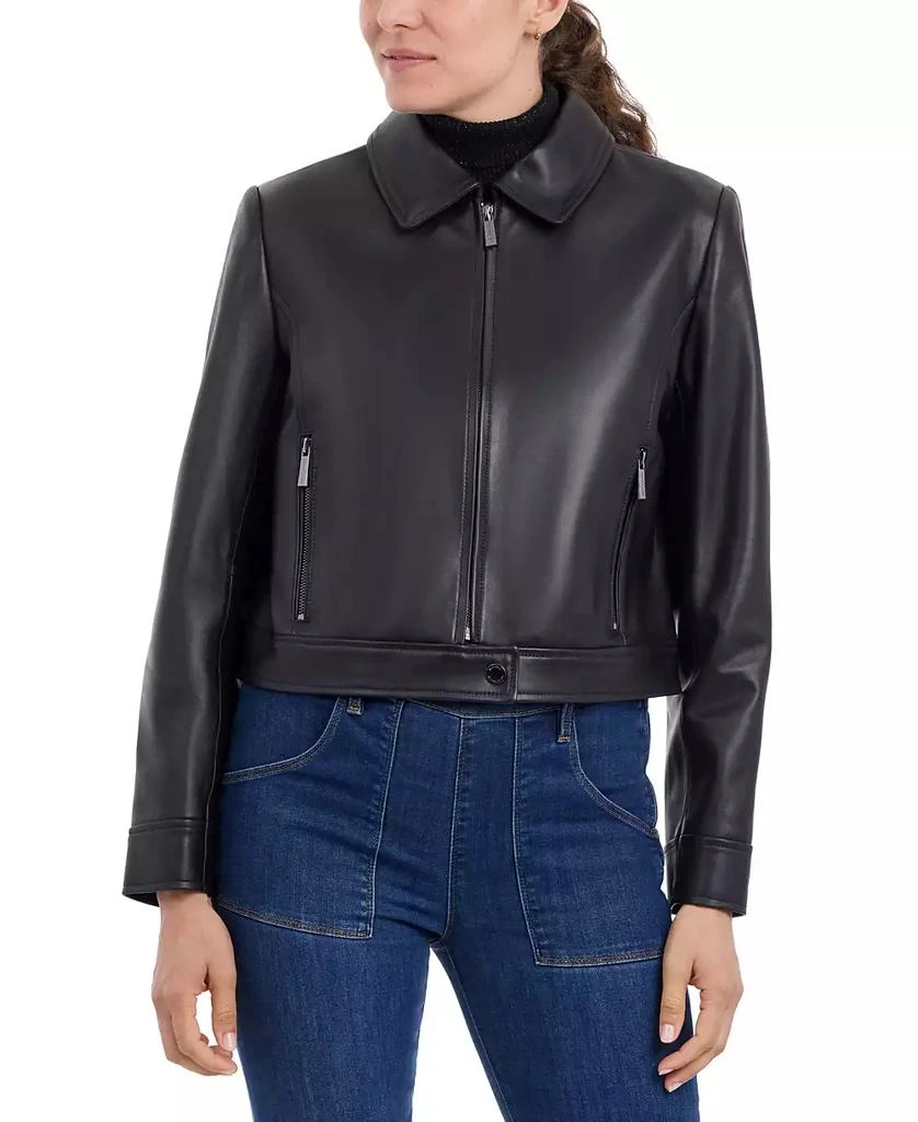 Michael Kors Petite Zip-Front Leather Coat 1