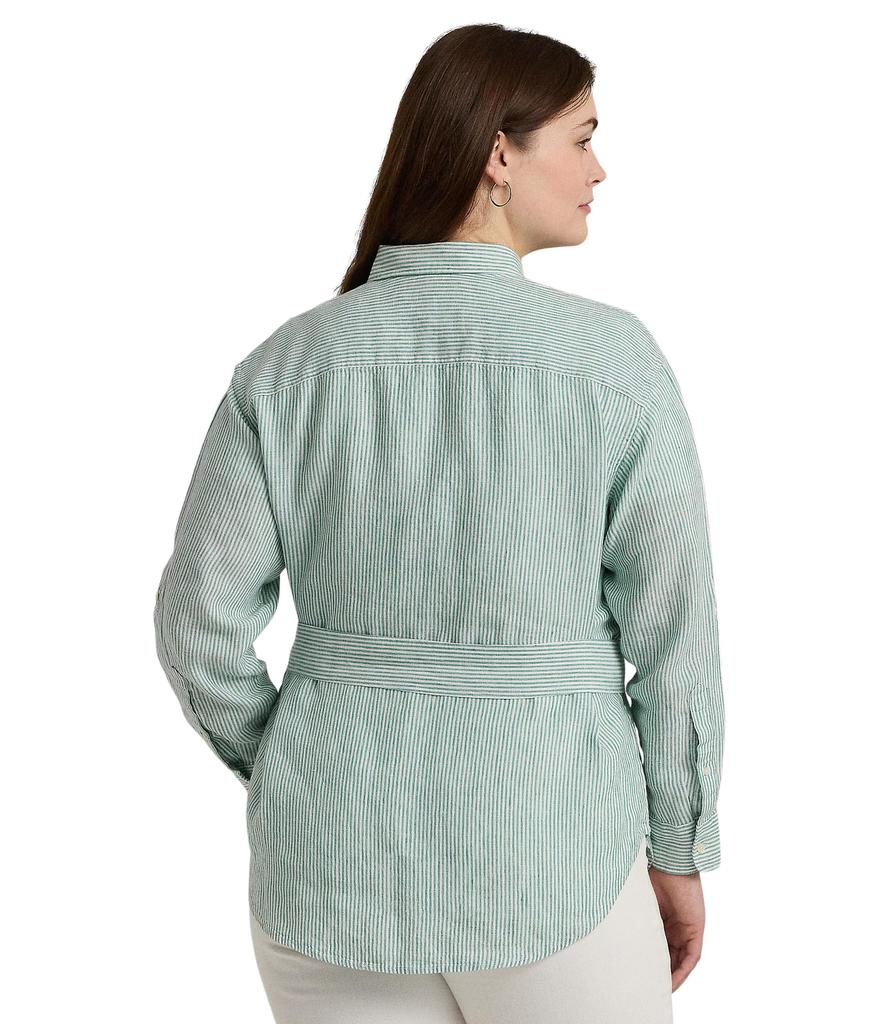 LAUREN Ralph Lauren Plus-Size Relaxed Fit Striped Belted Linen Shirt