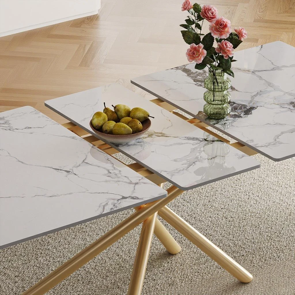 Streamdale Furniture Streamdale 59-inch Expandable Dining Table with Retractable Leaf, Charred Stone Top 
Golden X-Base 6