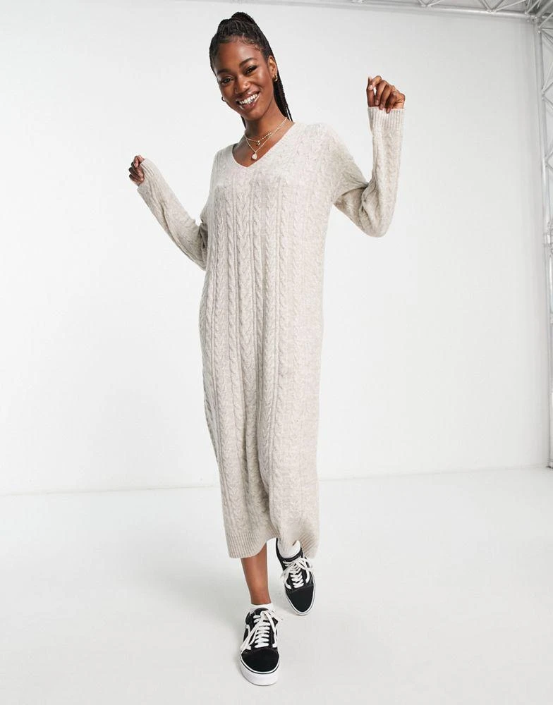 ASOS DESIGN ASOS DESIGN knitted maxi jumper dress in cable in oatmeal 1