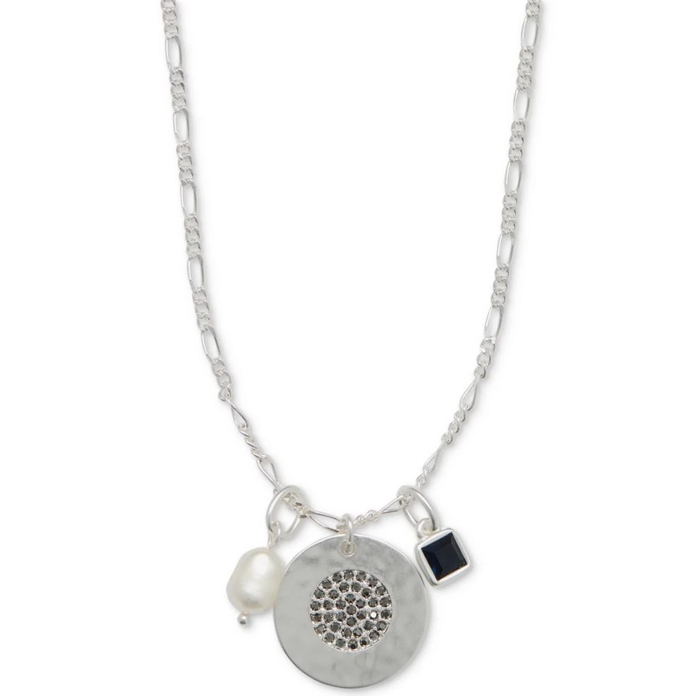 Lucky Brand Silver-Tone Pavé Disc Pearl Necklace, 16" + 3" extender 1