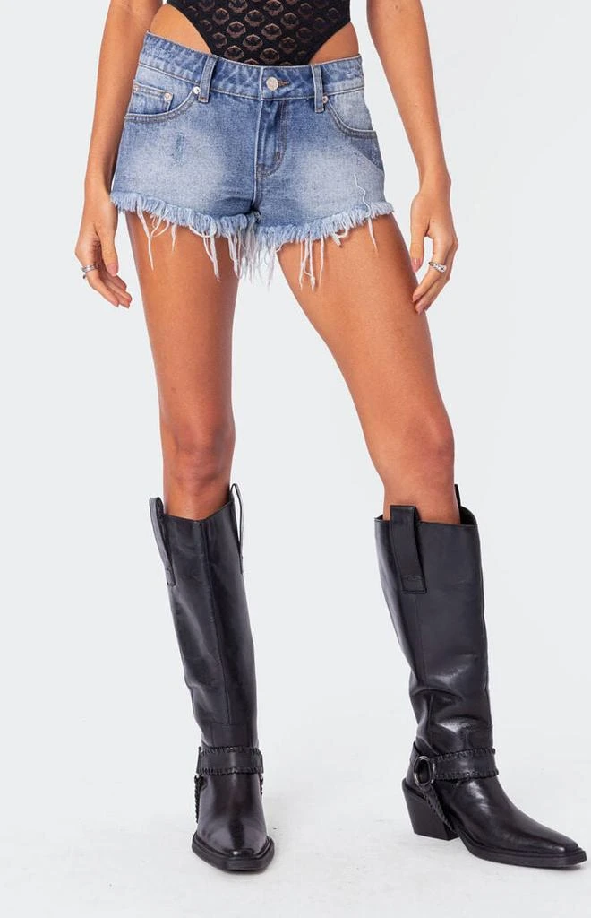 Edikted Erika Low Rise Frayed Denim Shorts 3