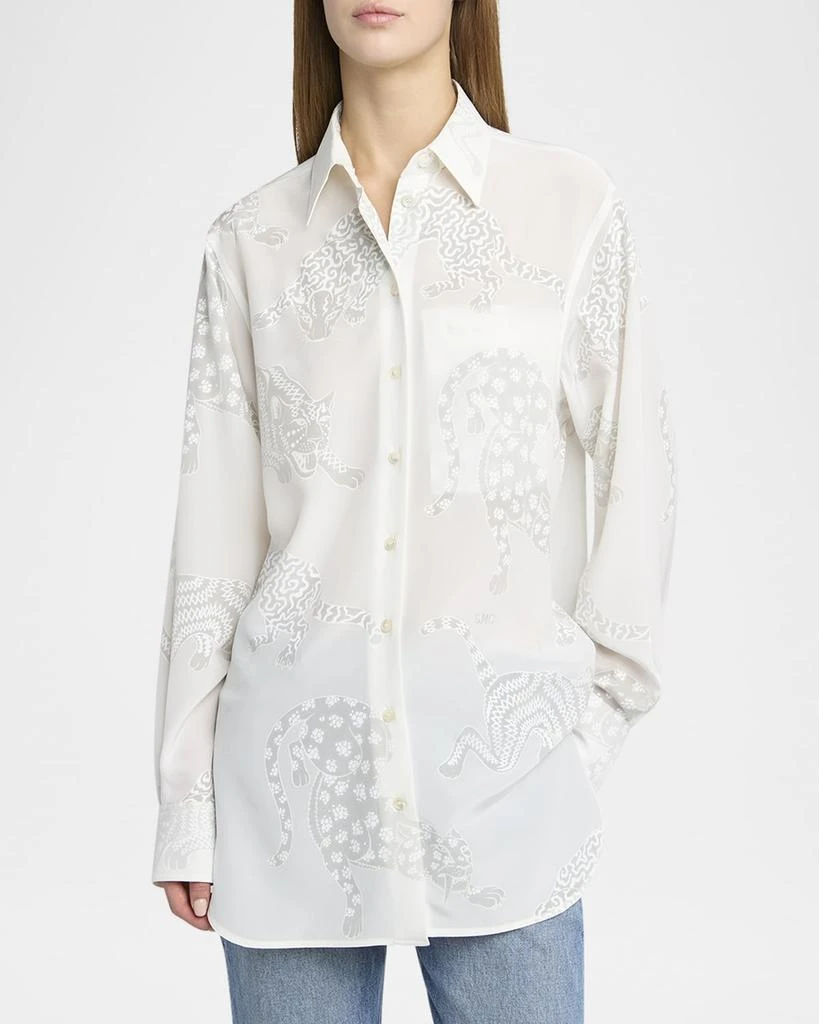 Stella McCartney Cat Burnout Button Down Silk Blouse 4