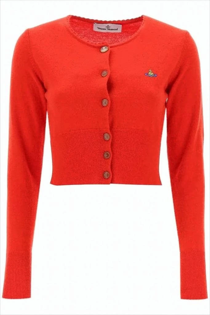 Vivienne Westwood Cropped Knit Cardigan with Wooden Buttons and Emblem