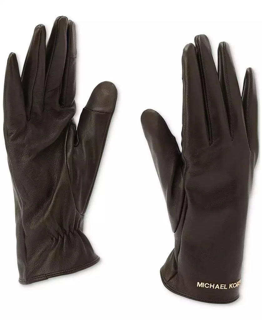 Michael Kors MICHAEL Women's Logo Detail Leather Tech Gloves 4