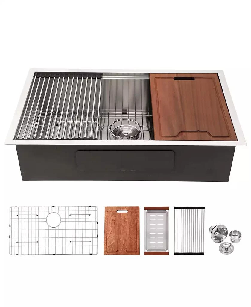Flynama 32x19x10 Inch Single Bowl Undermount Workstation Kitchen Sink 16 Gauge 304 Stainless Steel Deep Sink With Cutting Board Colander 2