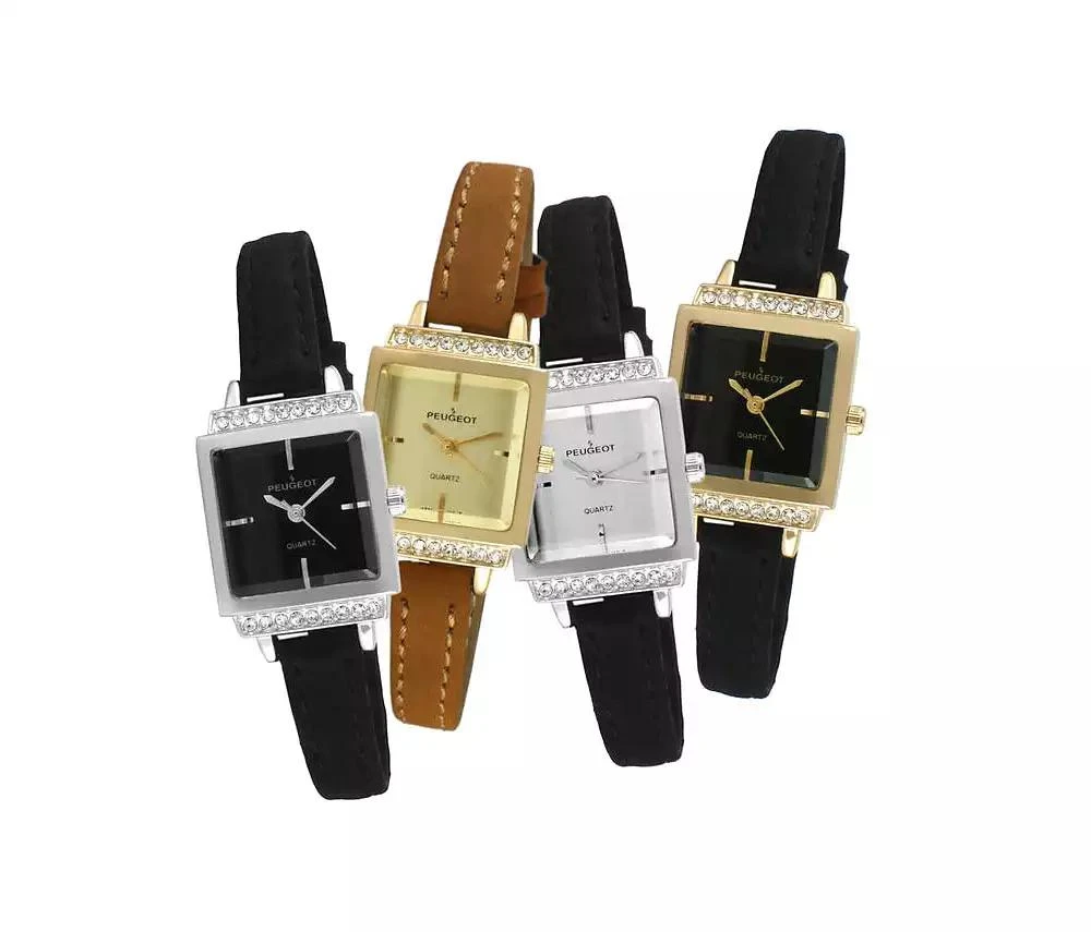Peugeot Women's 22mm Gold Crystal Watch With Black Dial & Tan Strap 3