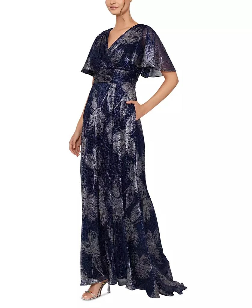 Betsy & Adam Women's Crinkled Flutter-Sleeve Gown 3