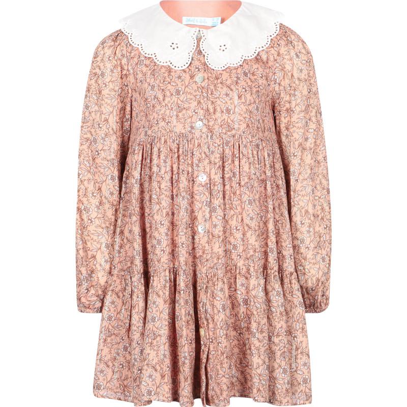 Abel & Lula Scalloped collar floral dress in blush pink