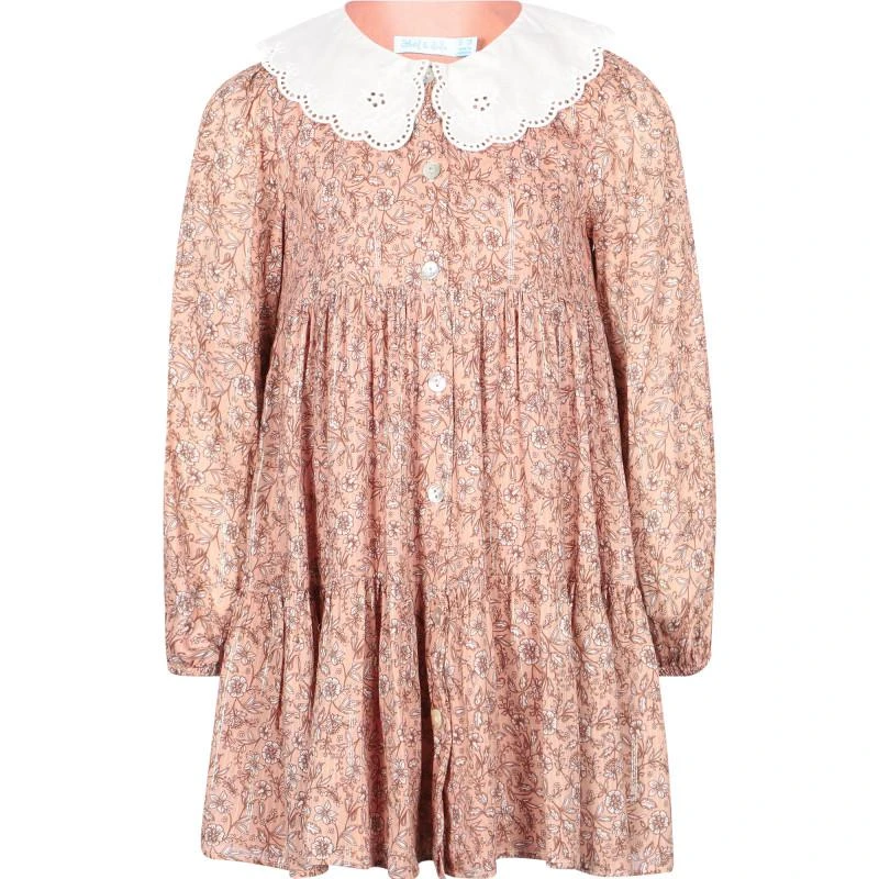 Abel & Lula Scalloped collar floral dress in blush pink 1