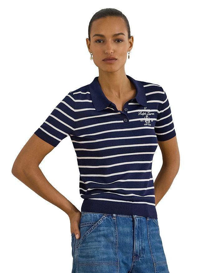 Ralph Lauren Striped Cotton Blend Polo Sweater